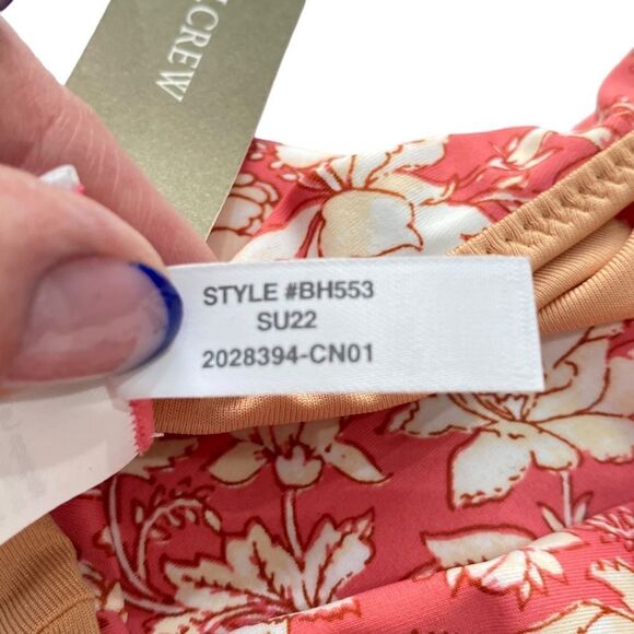 J Crew Pink White Floral Curved Waist Cheeky Bikini Bottom Sz M NWT - Picture 9 of 13